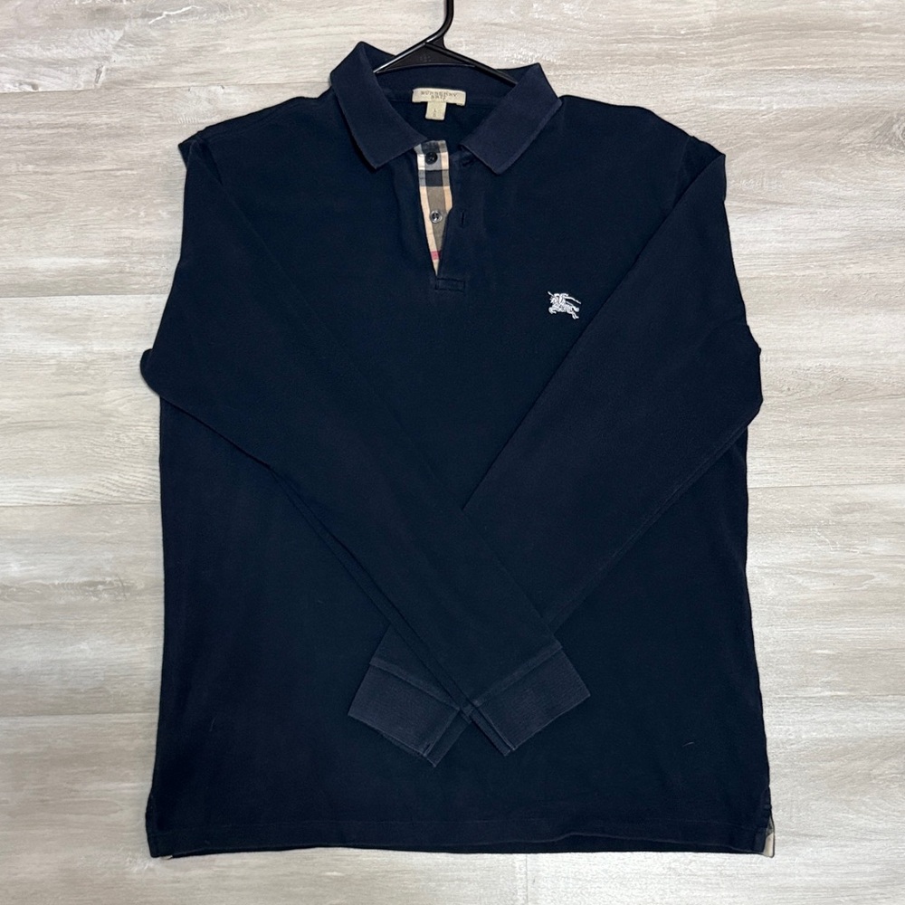 Burberry Dark Blue Polo with Check Detail
